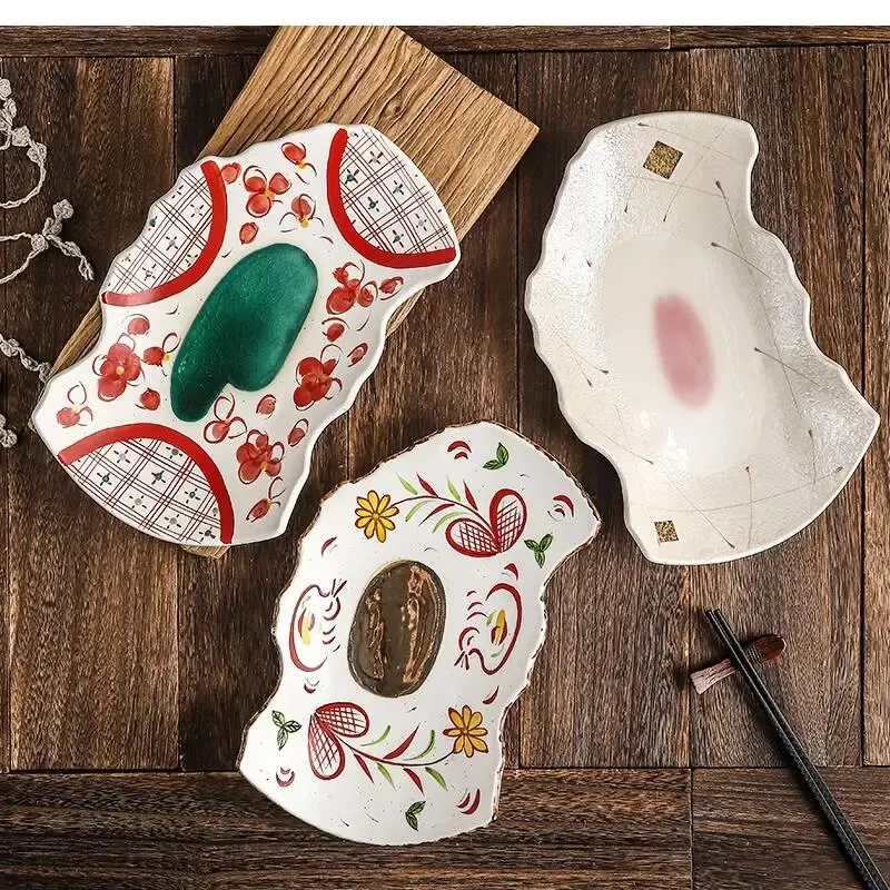 Japanese Special-shaped Plate Ceramic Tableware Creative Meal Plate Sashimi Plate Personality Household Platter Irregular Tray