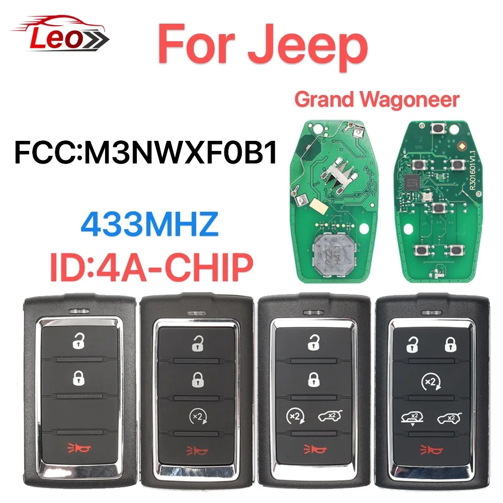Leo Smart Remote key For Jeep Grand Wagoneer Wrangler Unlimited  2021-2022 FCC:M3NWXF0B1   433MHZ ID:4A-CHIP