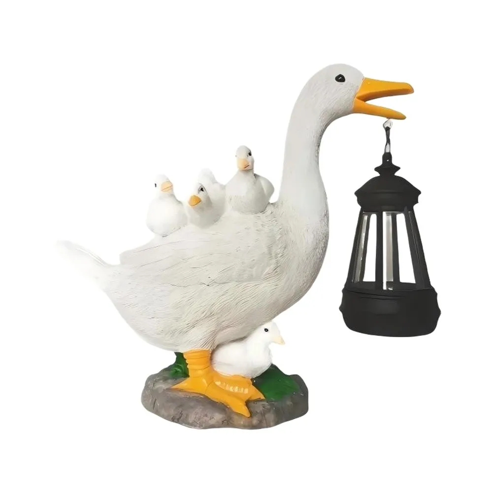 Handmade for solar Powered Resin Duck Lantern for Garden Yard Decoration with Rustic Pastoral Theme and Automatic Light
