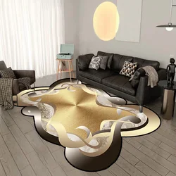 Golden Irregular Carpet European Luxury Decoration Home Carpets for Living Room Washable Bedroom Rug Large Area Sofa Floor Mats