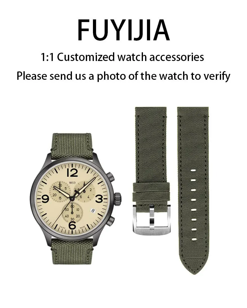 

FUYIJIA Custom T-SPORT T116 Original Watchbands 22*22mm Flat Interface Canvas Strap Pin Buckle Waterproof Nylon Calfskin Belt