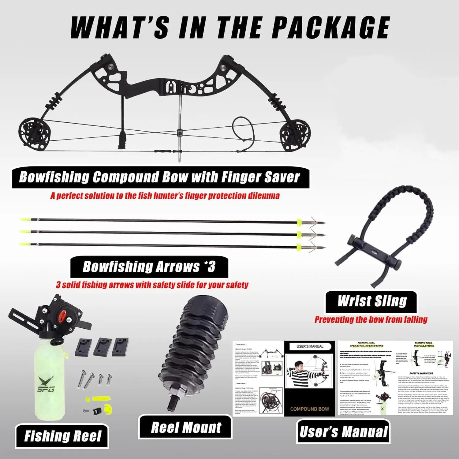 Kit da pesca con l'arco - Arco composto professionale da 30-60 libbre per la pesca con l'arco con ingranaggi completi e manuale dell'utente per principianti adulti