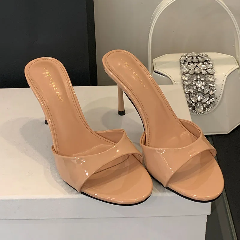 Luxury Female Slides Footwear Ladies High Heels Pumps Shoes New Fashion Round Toe Slip On Women Stiletto Heels Shoes
