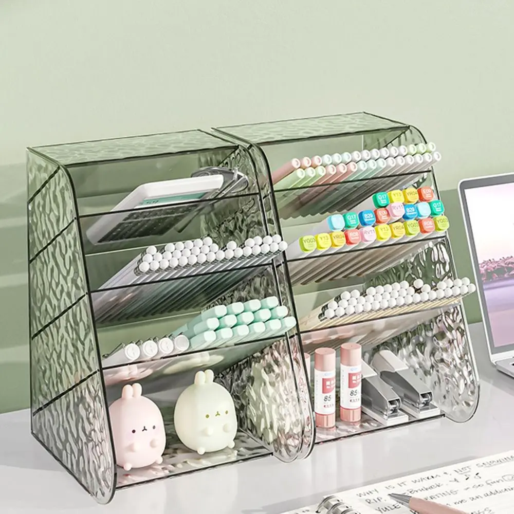 

Simple Oblique Insertion Pen Holder Plastic Multi-cell Transparent Desktop Storage Box Multifunctional Wear-resistant