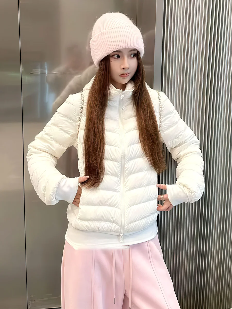 

Women's ort Puffer Jaet White Du down Lightweight Stand Collar Autumn Winter Casual Sle Faionable Outerwear