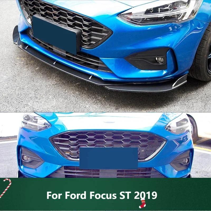 

New！ Front Bumper Spoiler Protector Plate Lip Body Kit For Ford Focus ST 2019 Carbon Surface Car Decorative Strip Chin Shovel