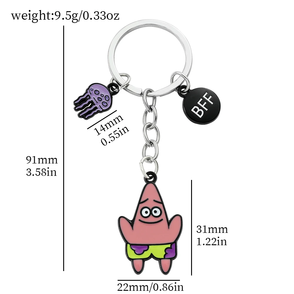 Anime SquarePants Metal Keychain Kawaii Patrick Star Captain Eugene Model Pendant Key Rings for Backpack Ornament