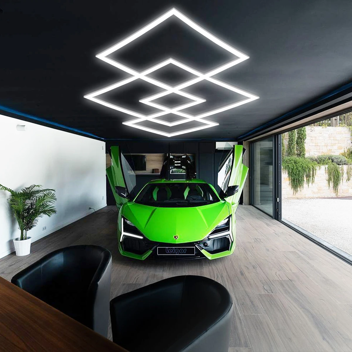 A Row of Square LED Ceiling Lights 6500K 110V-240V Suitable for Garages, Hair Salons, Gyms, 4S Stores with Frames