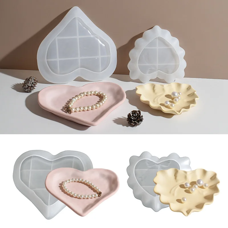 

2 шт., форма для подноса в форме сердца с кружевным бантом для эпоксидной пластины и штукатурки «сделай сам», многоразовое силиконовое ремесло