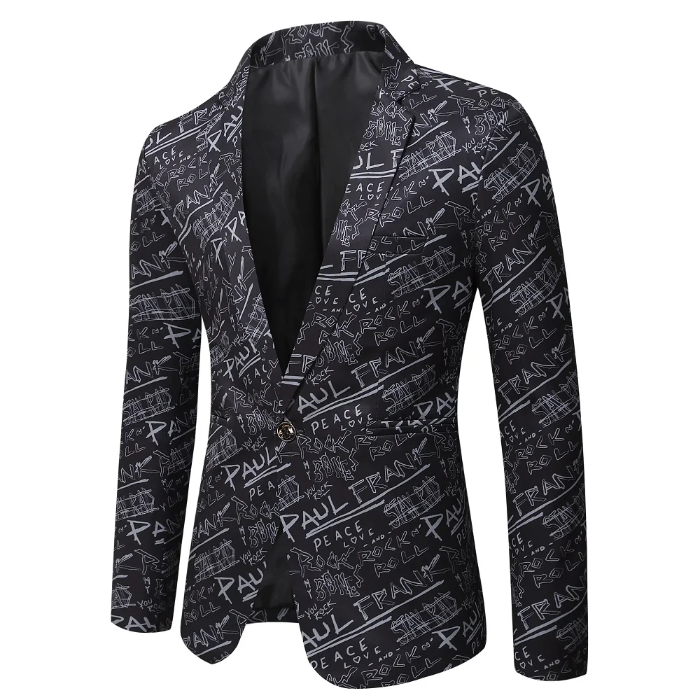 Brand Suit Jacket Fashion Letter Print Casual Slim Fit Blazers Homme 3D Floral Coat Autumn Man Business Social Dress Blazer Coat