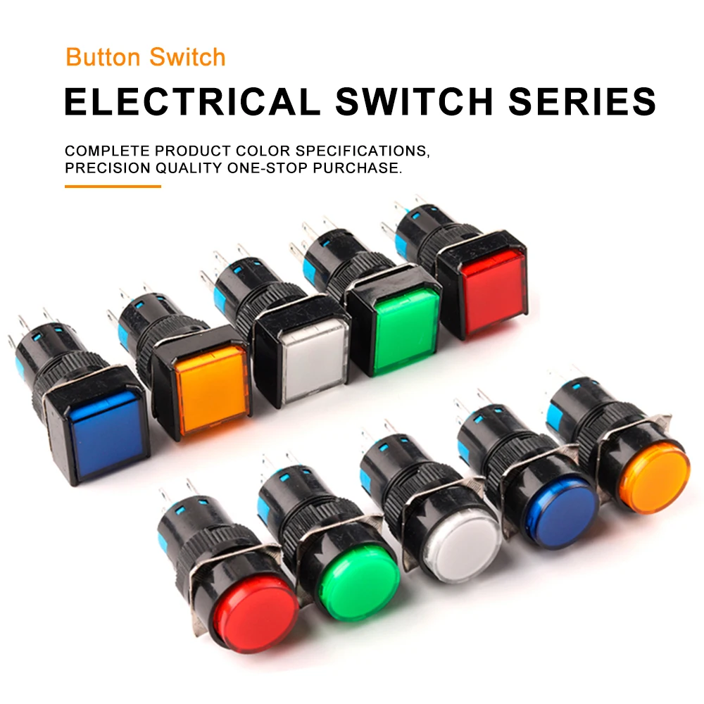 16MM Round 3/6 Pin Push Button Switch With Socket Self-Locking Self-Reset 60-500V Start Up Latching Power Switches Without Light