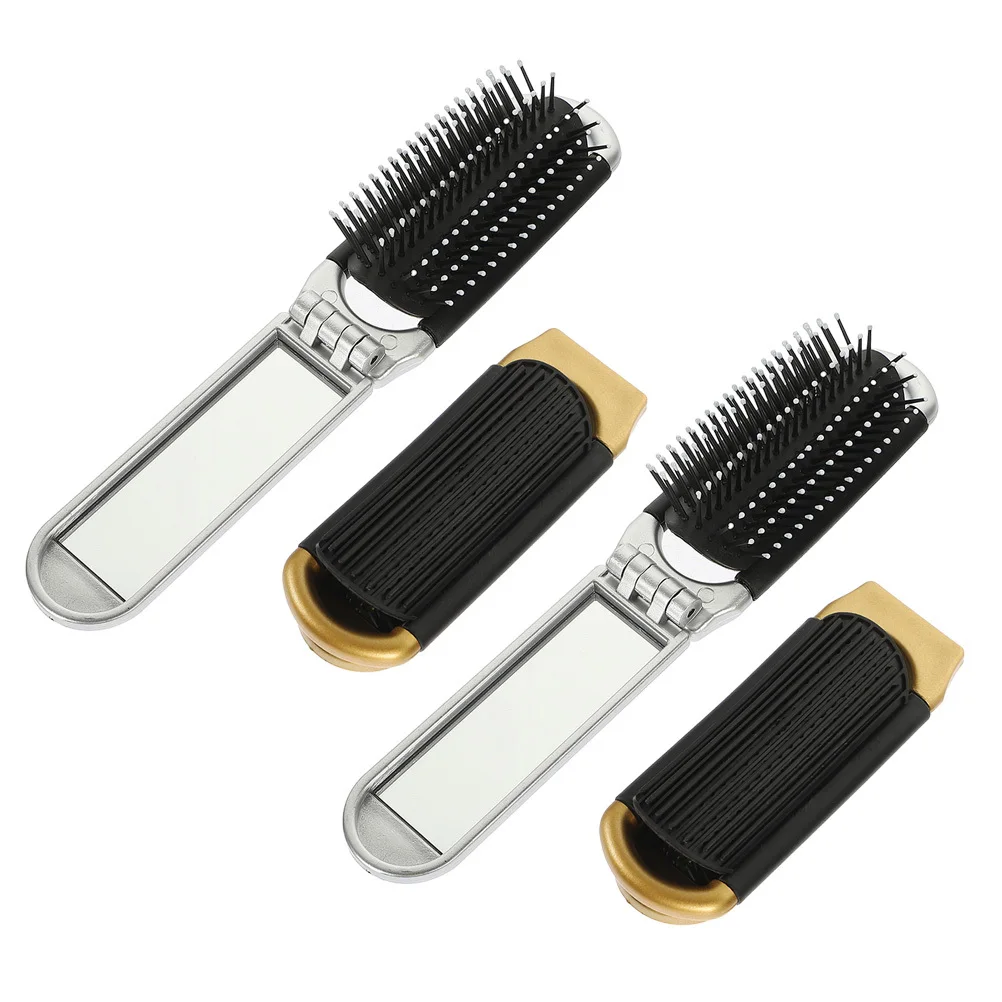4 pcs Folding Comb Small Hair Brush Portable Mirror Detangling Massage Travel Foldable Golden Silver Mini Pocket Styling
