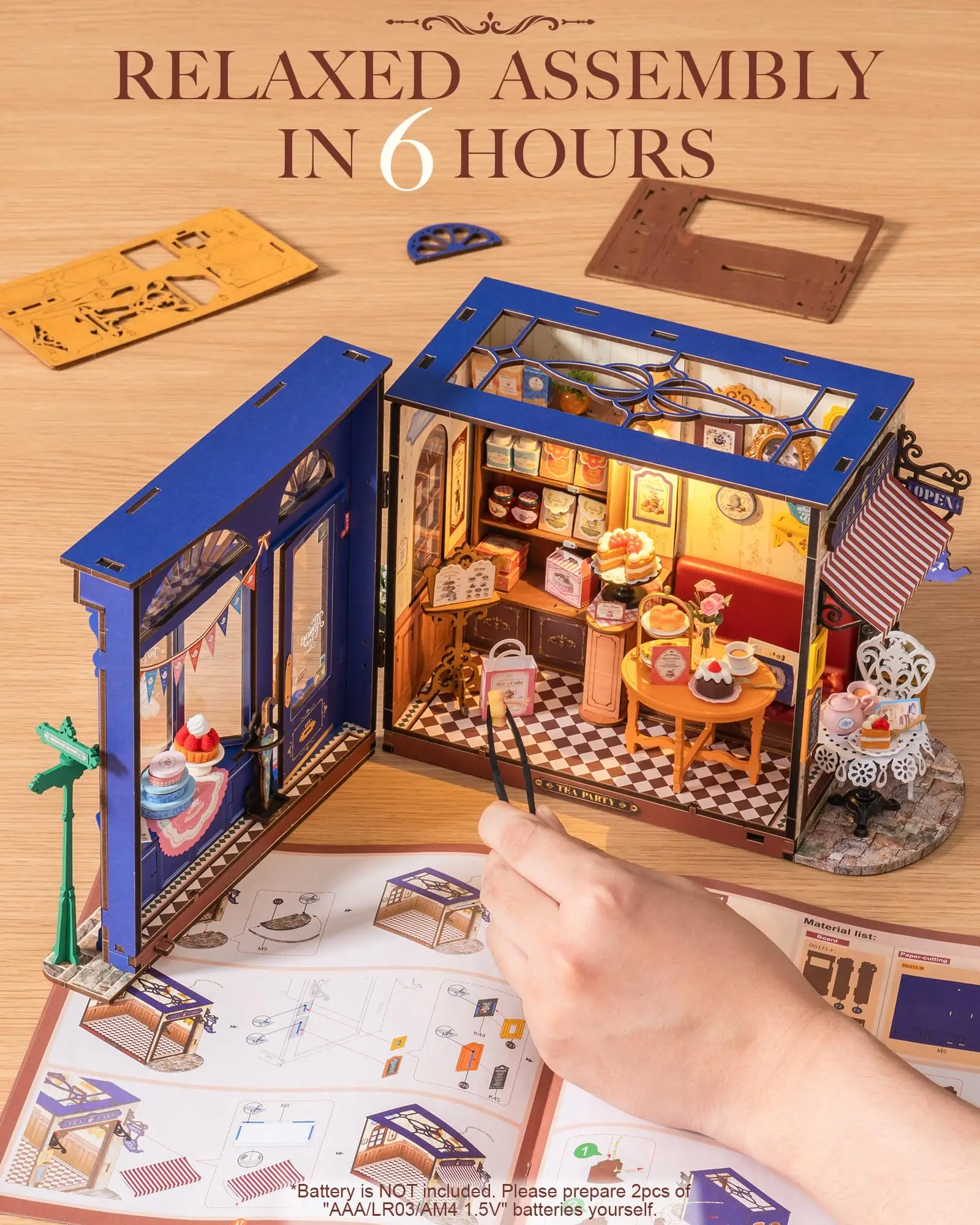 Robotime DIY Miniature เวลาว่าง Tea Room ตุ๊กตา 3D ปริศนาไม้ของเล่น PreColored ไม้ตกแต่งบ้านสําหรับวัยรุ่นและผู้ใหญ่