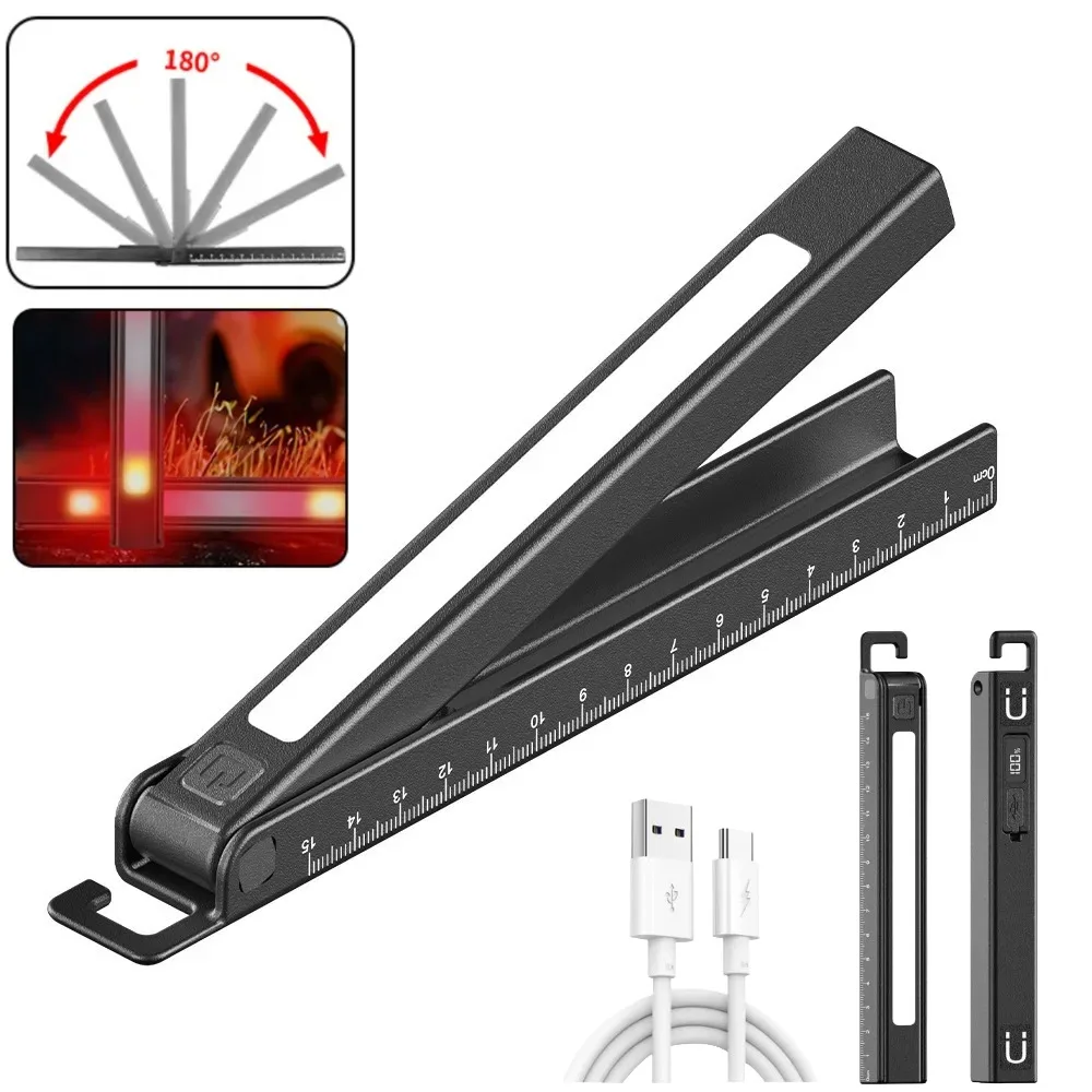 

Складной мощный светодиодный фонарь с магнитным рабочим светом, зарядка Type-C, портативный многофункциональный измерительный инструмент и инспекционный фонарь-ручка