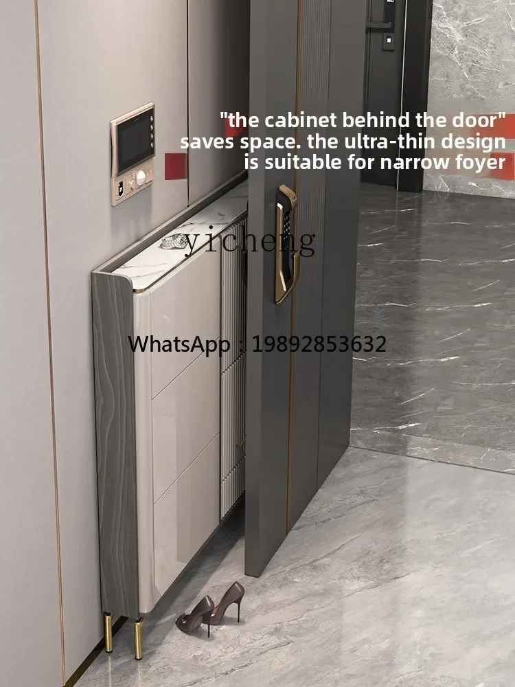 DSA light luxury rock slab ultra-thin   cabinet popular household door tipping bucket large capacity with stool into the house