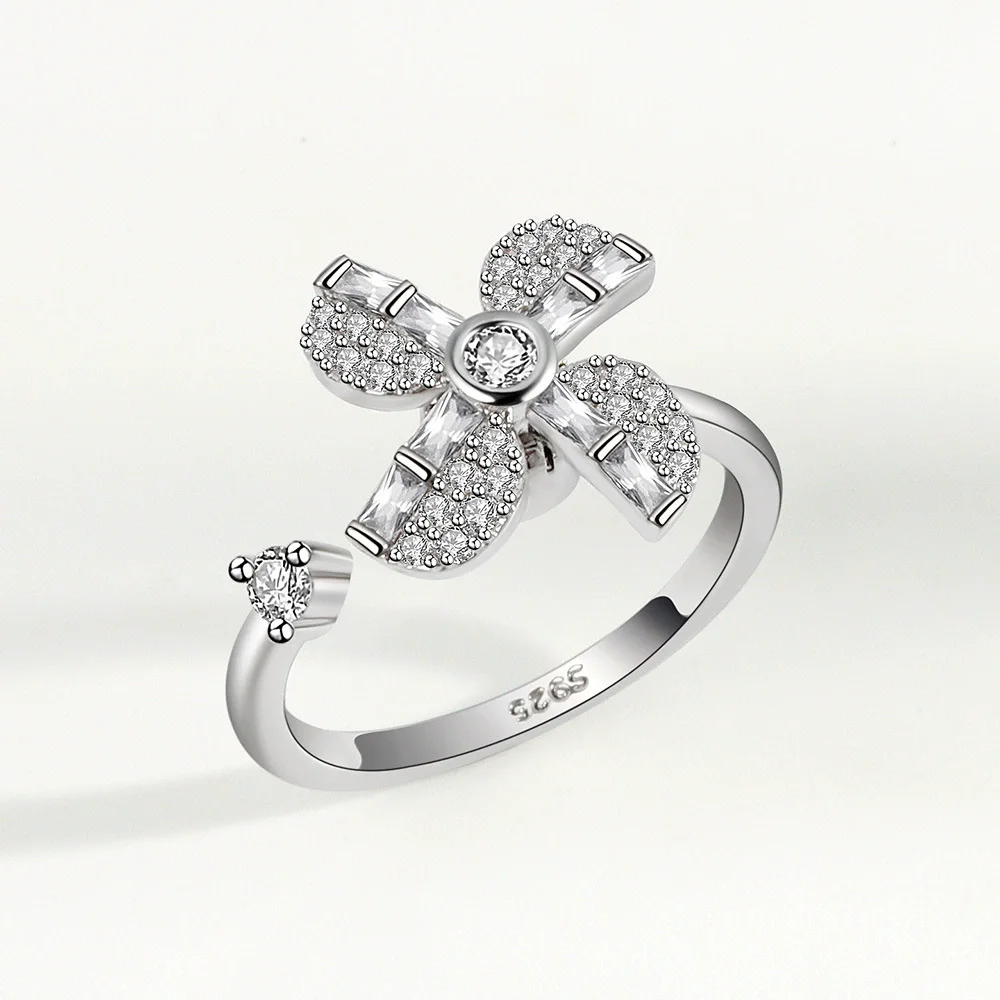 VENTFILLE 925 Sterling Silber Mond Und Sterne Zirkon Drehbare Ring Für Frauen Geschenk Diamant Stress Lindern Ring Schmuck Großhandel