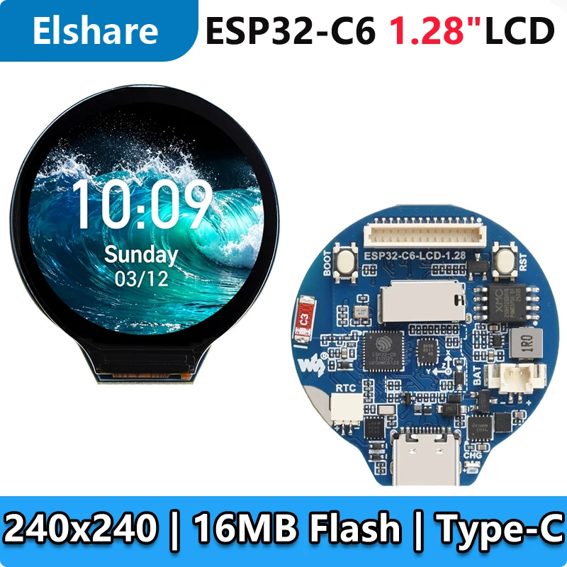 ESP32 C6 Development Board 1.28 inch LCD Display Screen GC9A01A SD card slot 240x240