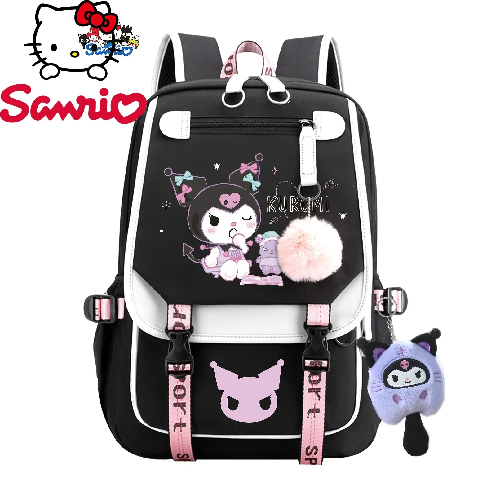 

Sanrio Kuromi Cartoon Backpack Hello Kitty Large Capacity Cute Laptop Travel Bag Shoulder Handbag for Student