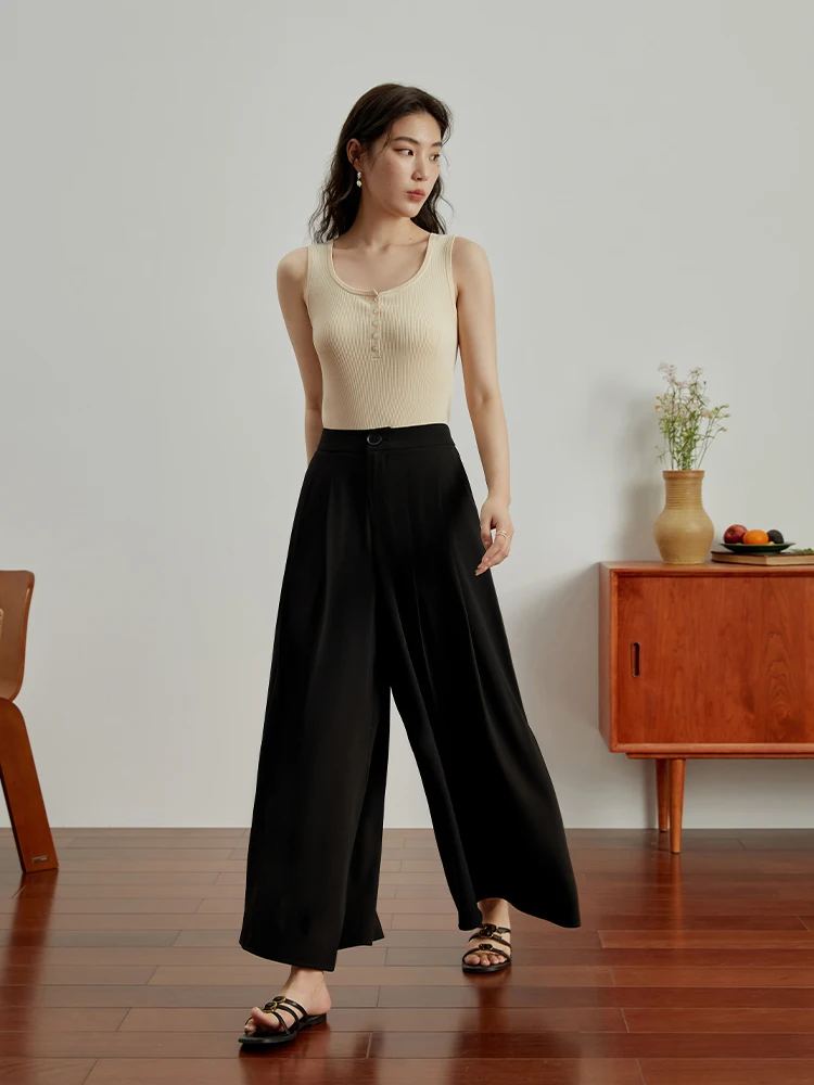 DUSHU Leisure Simple Loose Fitting Hide Meat Wide Leg Pants New Summer Style High Waisted And Slim Skirt Pants For Women