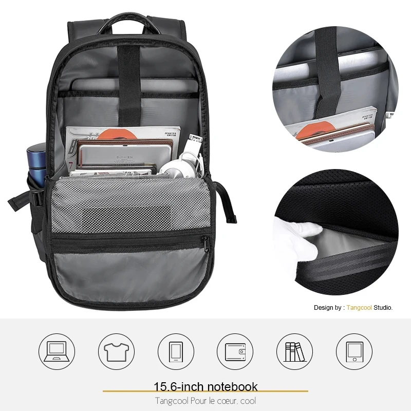 Sac à dos étanche pour ordinateur portable pour hommes et femmes, sac à dos d'affaires, chargement USB, sacs pour étudiants, sacs de voyage antivol, plus riche et cool, 15.6"