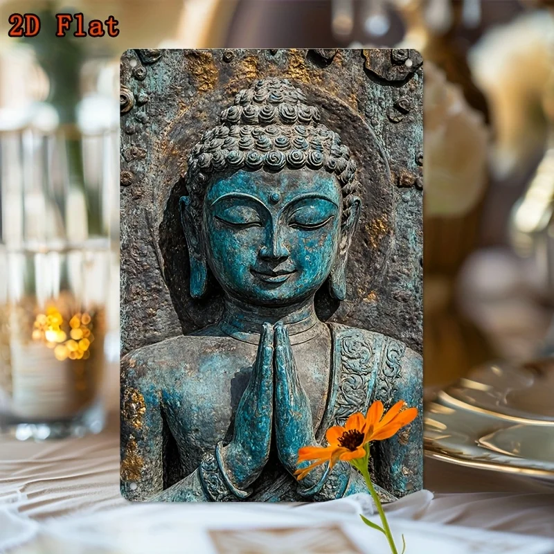 2D Flat, Flat Retro Statue with Prayer Hands Aluminum Wall Art -  Perfect for Home Decor in Living Rooms Or Patios & Cafes