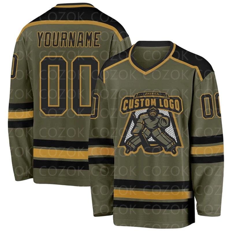 Custom Army Green Hockey 3D Print You Name Number Men Women Ice Hockey Jersey Competition Training Jerseys