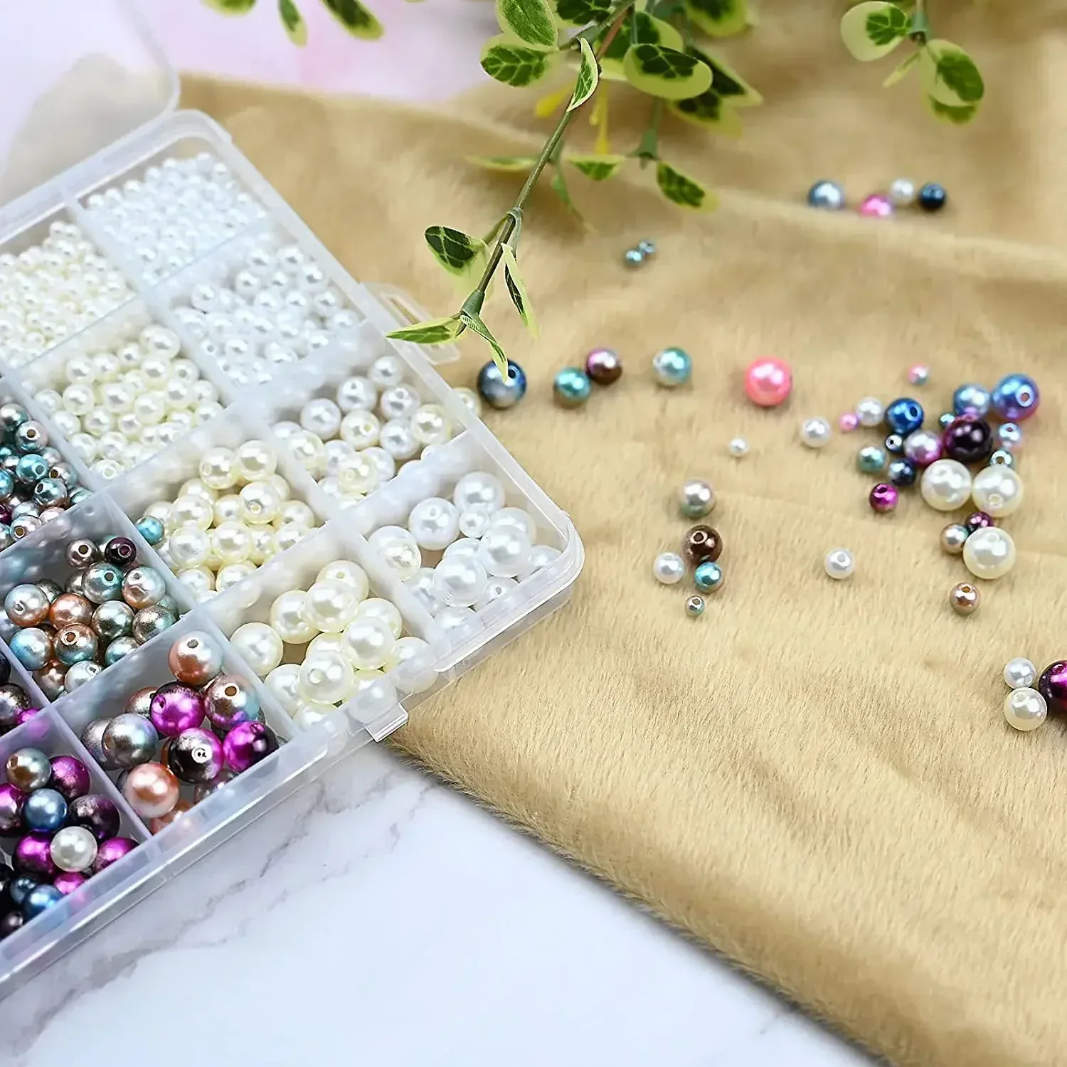 1890pcs 24-frame mermaid changing color 4 mm -10 mm perforated Pearl DIY set accessories