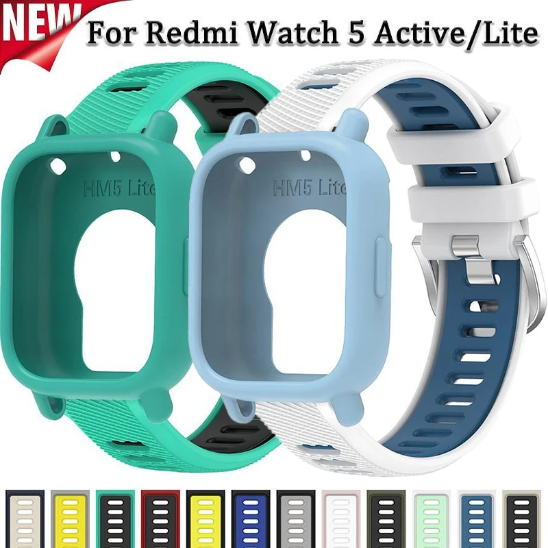 Zweifarbiges Silikonarmband + Hülle für Redmi Watch 5 Active 5 Lite, Schutzhülle für Redmi Watch 5 Active/Lite, Sportarmband, Ersatz