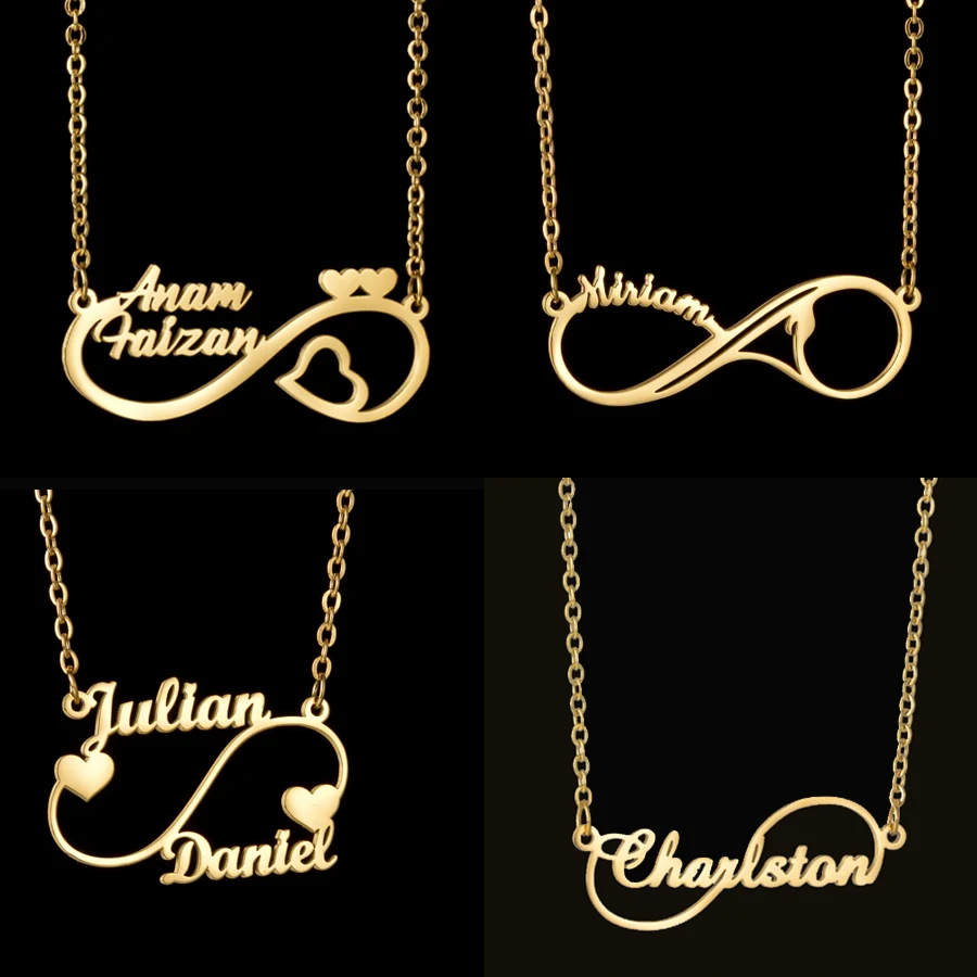 

Acheerup Personalized Custom Double Names Women Necklace Charm Stainless Steel Infinite Love Chain Pendant Couple Jewelry Choker