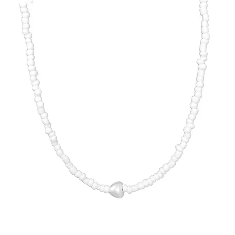 

Mr. Phuwin's same style necklace, PondPhuwin white rice bead heart sweater chain