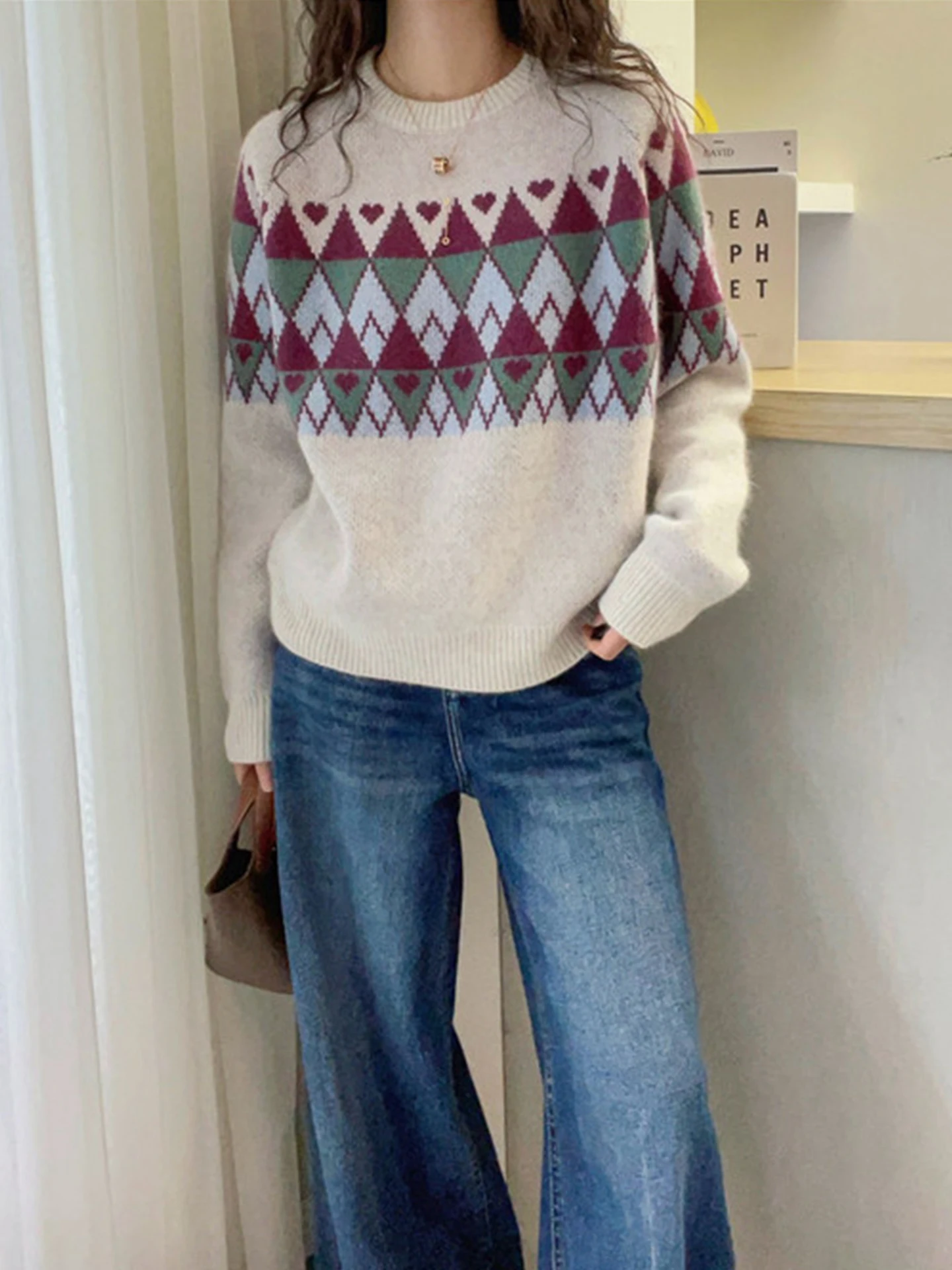 

Comfortable Loose Knitted Sweater Long Sve Color Blo Lazy Sle Faionable Autumn Winter High End Women's Camere Top