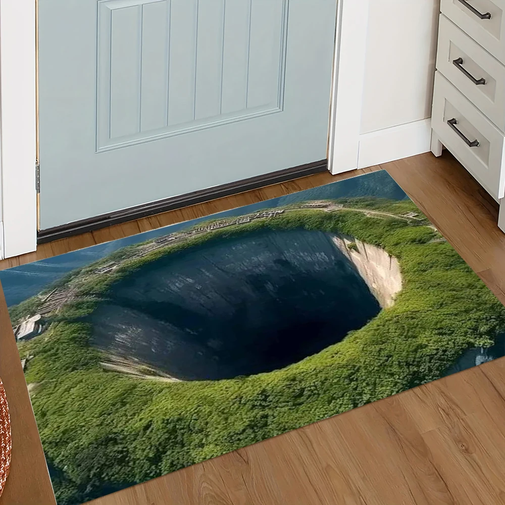 ثلاثية الأبعاد تأثير بصري ثقب الكهف نمط سجادة باب مع تصاميم الصخور والضوء ديكور مدخل المنزل حصيرة أرضية الغرفة حصيرة