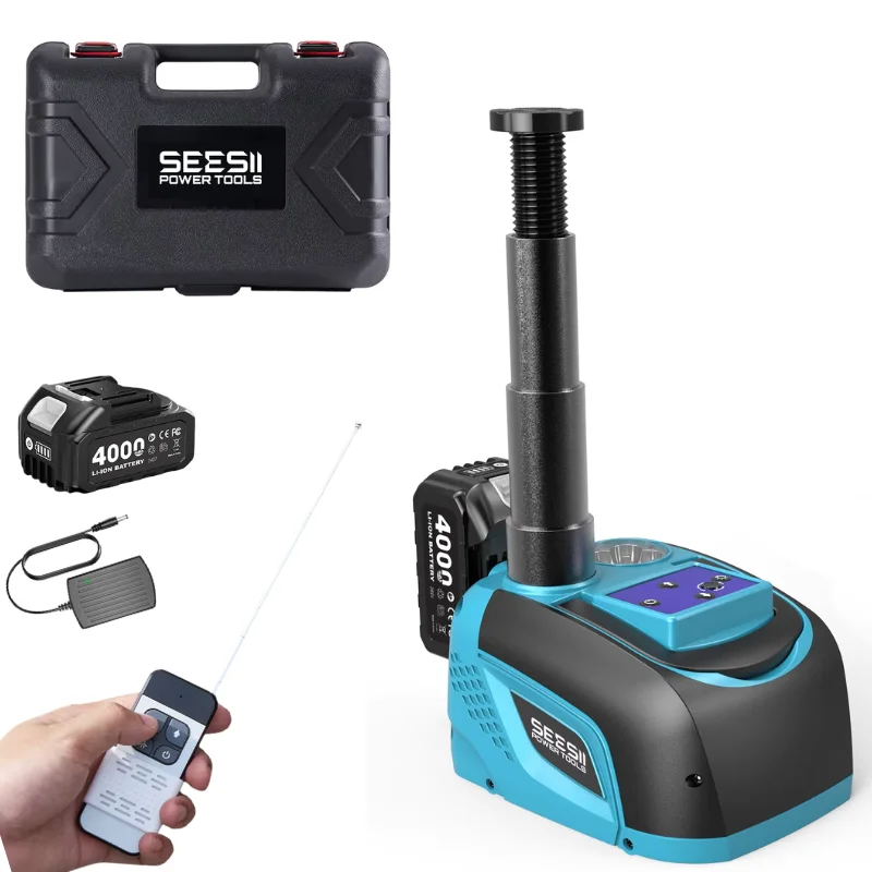 Seesii 5T Electric Car Jack Kit Battery-Powered 21V Portable Hydraulic Car Jack Lifting Built-in Inflatable Pump with 4.0Ah Battery LED Light for Car Truck Change Tire