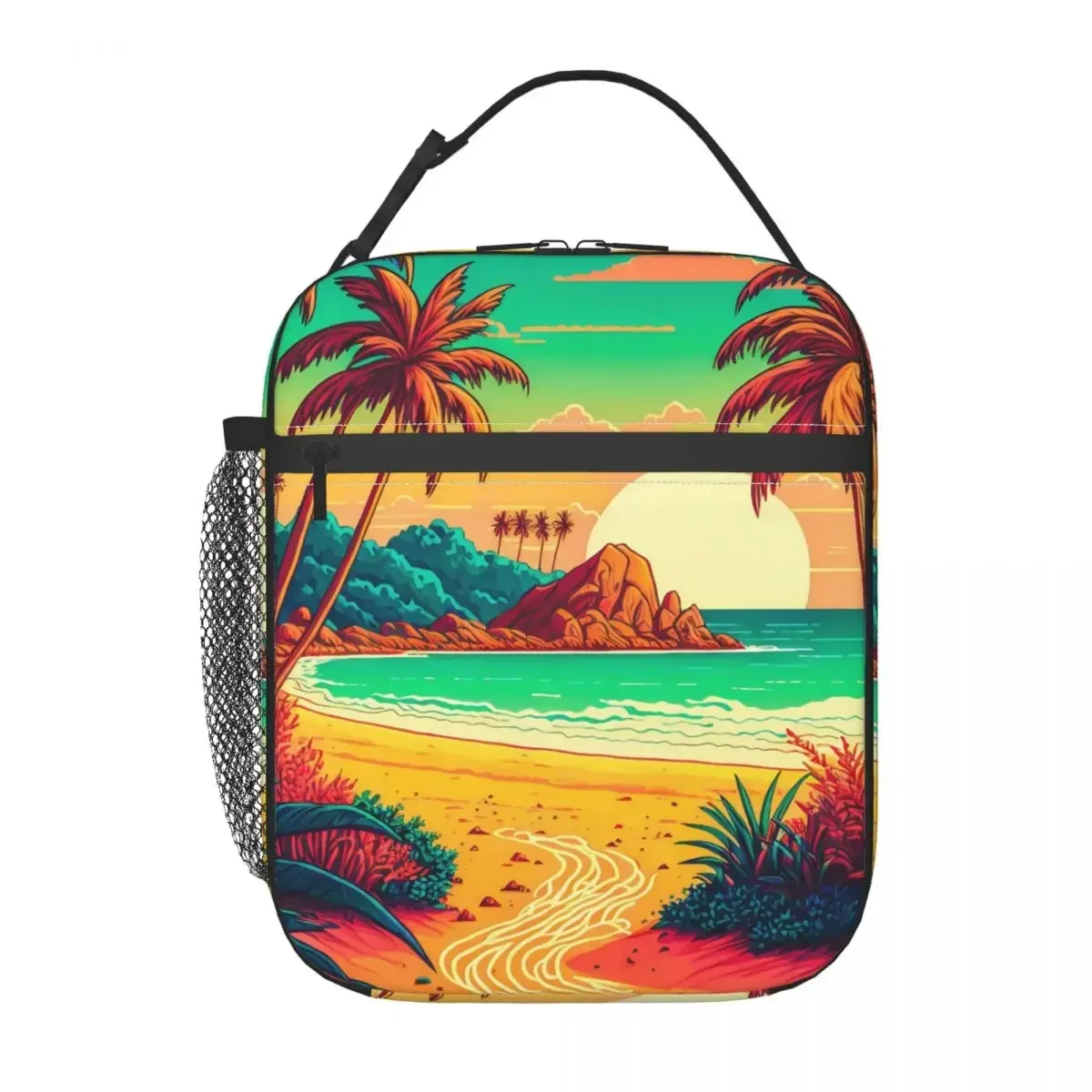 Tropical Insulated Lunch Bag For Children Beach Landscape  Box Outdoor Picnic Portable Thermal  s Print Cooler 