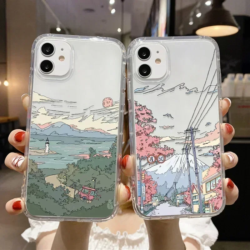 Coque en silicone avec paysage pour Samsung, A33, 5G, A54, A53, A52, A34, A32, A13, S22, S23 Ultra, S21, S20 FE, A12, A14, A51, A23, A22, A73