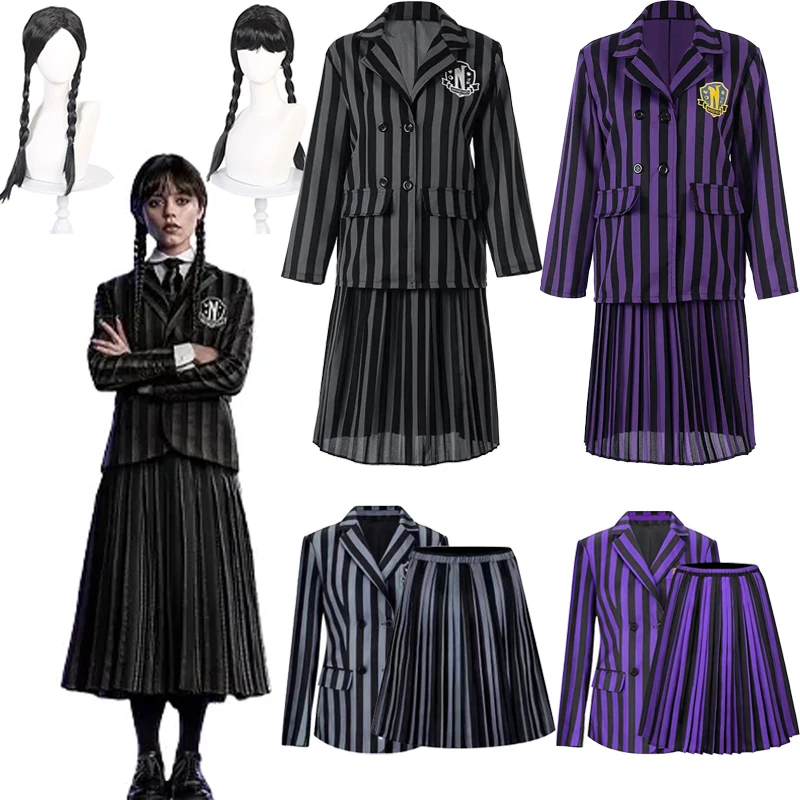 

Kids Children Wednesday Addams Wednesday Cosplay Costume Dress Outfits Halloween Carnival Suit Black Dress Role Play for Girls