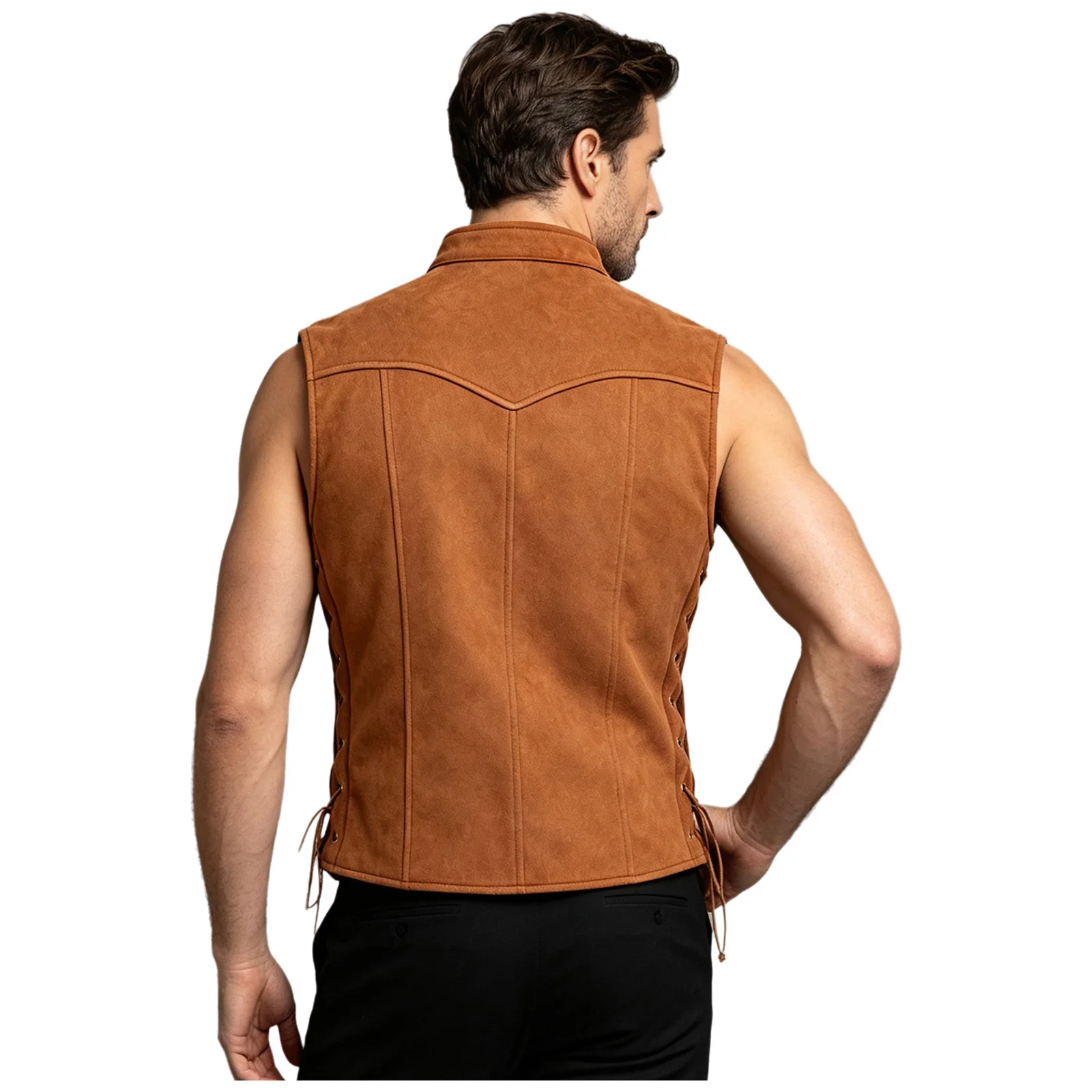 Mens Pirate Costume Stand Collar Sleeveless Buttons Closure Sides Lace-up Renaissance Waistcoat Vest Tops for Halloween Cosplay