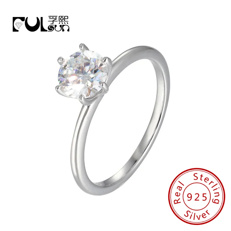 925 Sterling Silver Gold Plated Geometric Circle Round Moissanite Ring For Women Wedding