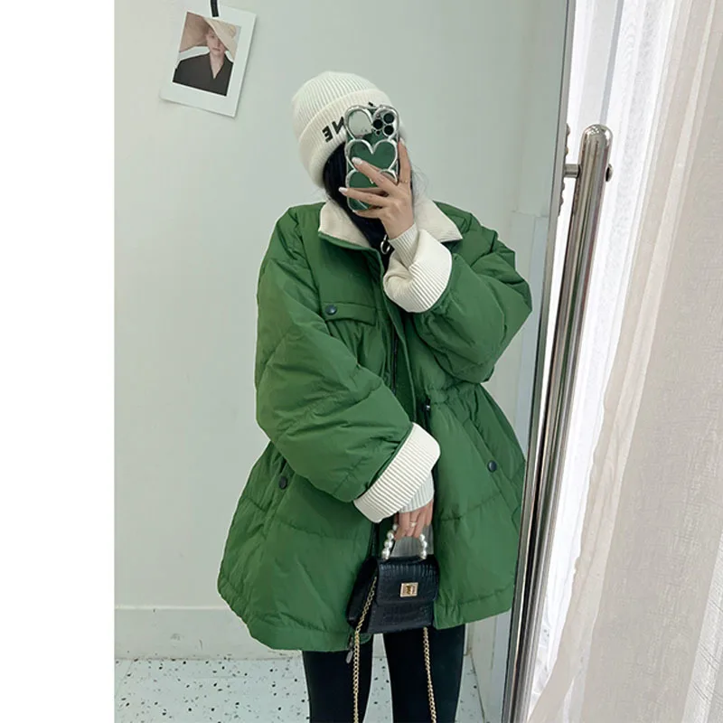 

Fashion Women Winter Puffer Jacket 2023 Stitching Drawstring 90% White Duck Warm Coat Female Thick Warm Parka