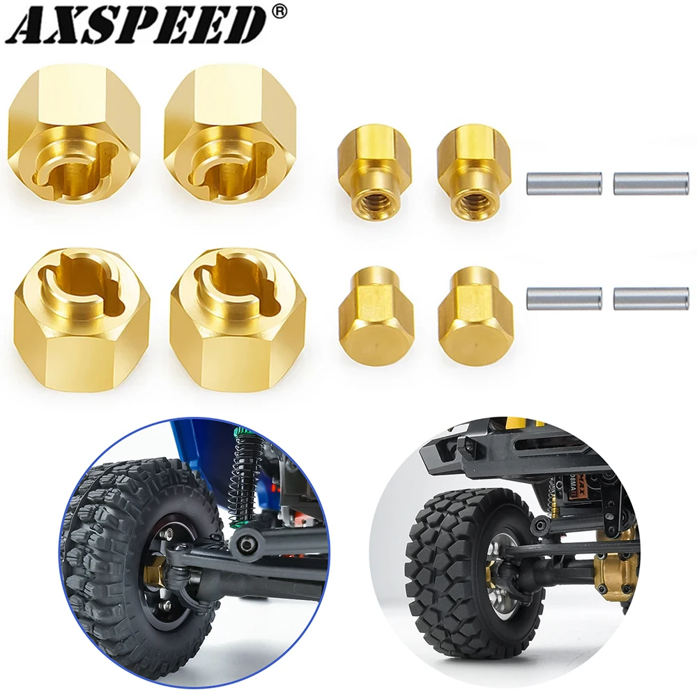 AXSPEED 4PCS Brass Wheel Hex Adapter 5/6mm Widen Extended Drive Adapter for 1/24 RC Crawler Car Axial SCX24 All Series