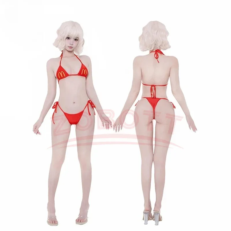 

l2025l Новый женский комплект бикини с золотой аркой M Mark Bralette, аниме, сексуальное нижнее белье для косплея, бюстгальтер на шнуровке с открытой спиной, стринги из лакированной кожи U