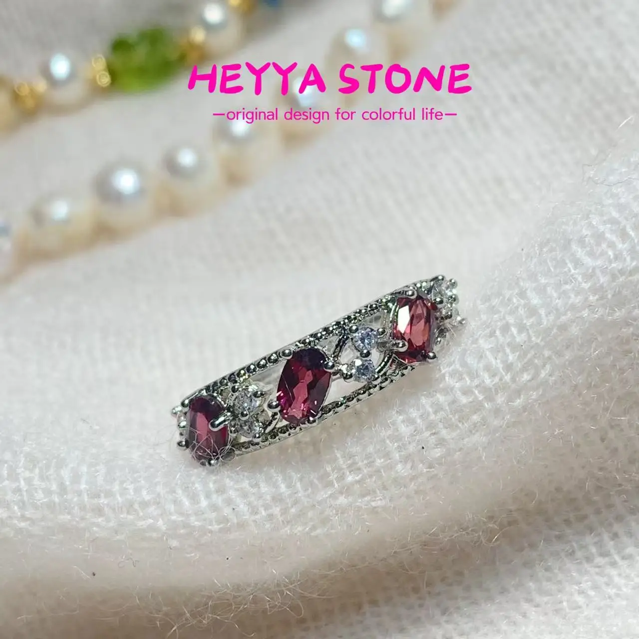 Vintage Natural Garnet Ring For Women 925 Silver Simple Fine Jewelry Stone Gemstone Classic Style Multi-particle