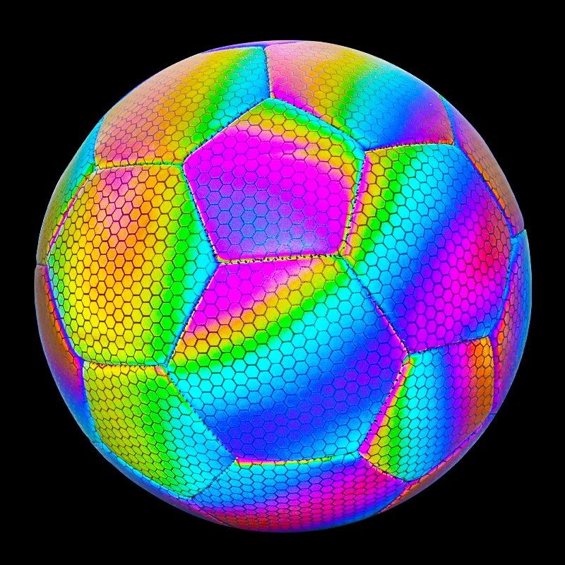 Reflective Football Holographic Luminous Soccer Ball Night Outdoor Sports Glowing Standard Soccer Size 5 for Kids Adult Training