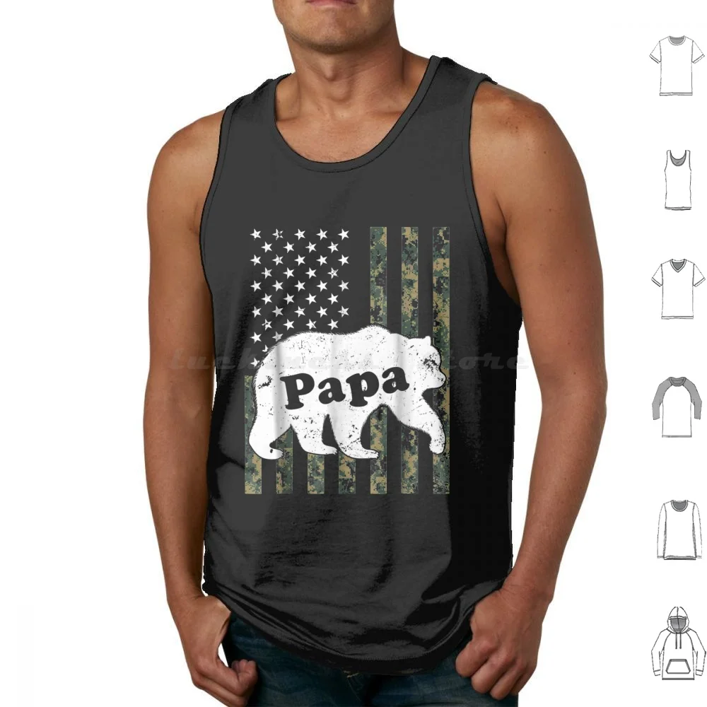 Mens Mens Papa Bear Camouflage Usa American Flag Tank Tops Print Cotton Of You Fathers As July Camping Nana Fiancee Make