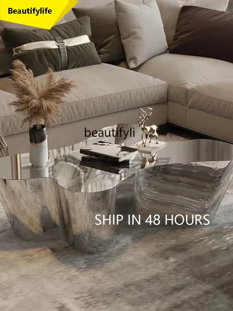 Stainless Steel Coffee Table Modern Living Room Tea Table Silver Metal Irregular Tea Table Combination