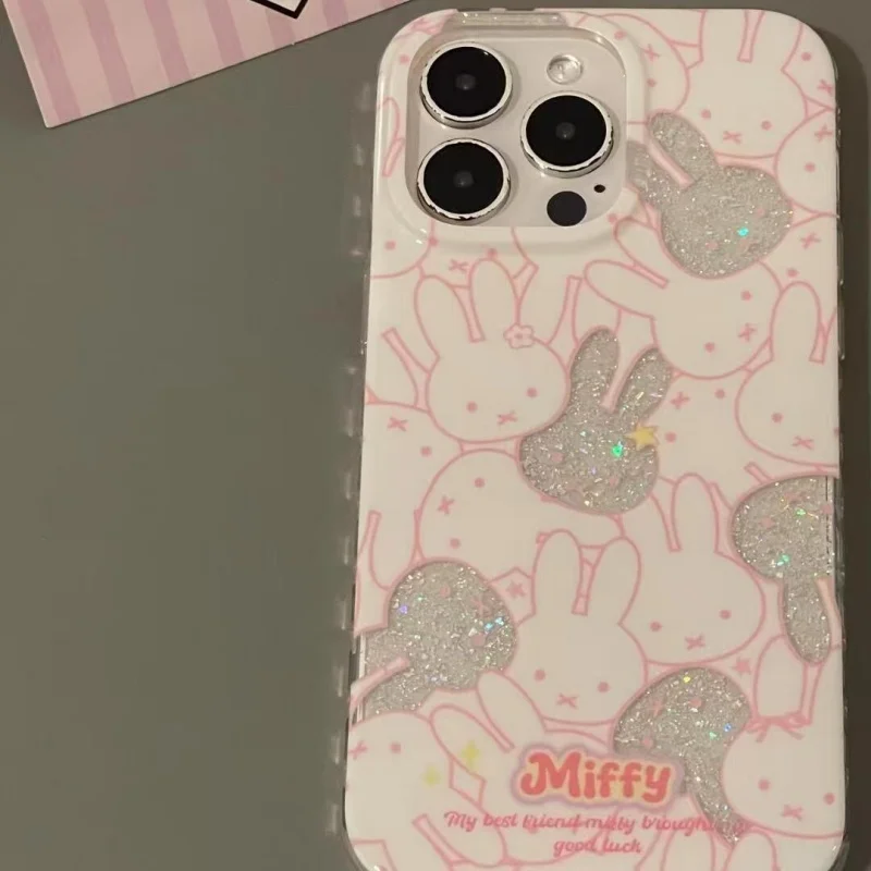 

Cute line Miffy Sparkling Phone Case For iPhone 11 12 13 14 15 16 17 Pro Max 17pro Lovely Miffy cartoon Glitter Cover﻿﻿﻿﻿﻿﻿﻿﻿﻿