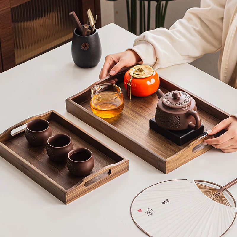 

Бытовой китайский стиль, черный орех, твердая древесина, прямоугольный деревянный поднос, кофейная чашка, чайный поднос, тарелка для хранения, обеденная тарелка для дома