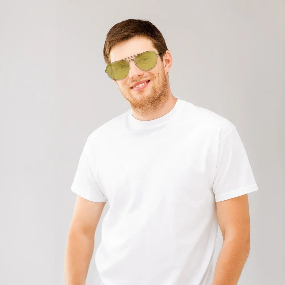KJOY Retro-Sonnenbrille mit Metallrahmen und gelben Film-Nachtsicht-HD-Gläsern |   Langlebig, leicht und bequem für Männer und Frauen
