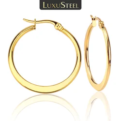 LUXUSTEEL Stainless Steel Hoop Earrings Women Simple Geometric Small Large Round Square Heart Shape Metal Female Earring Jewelry