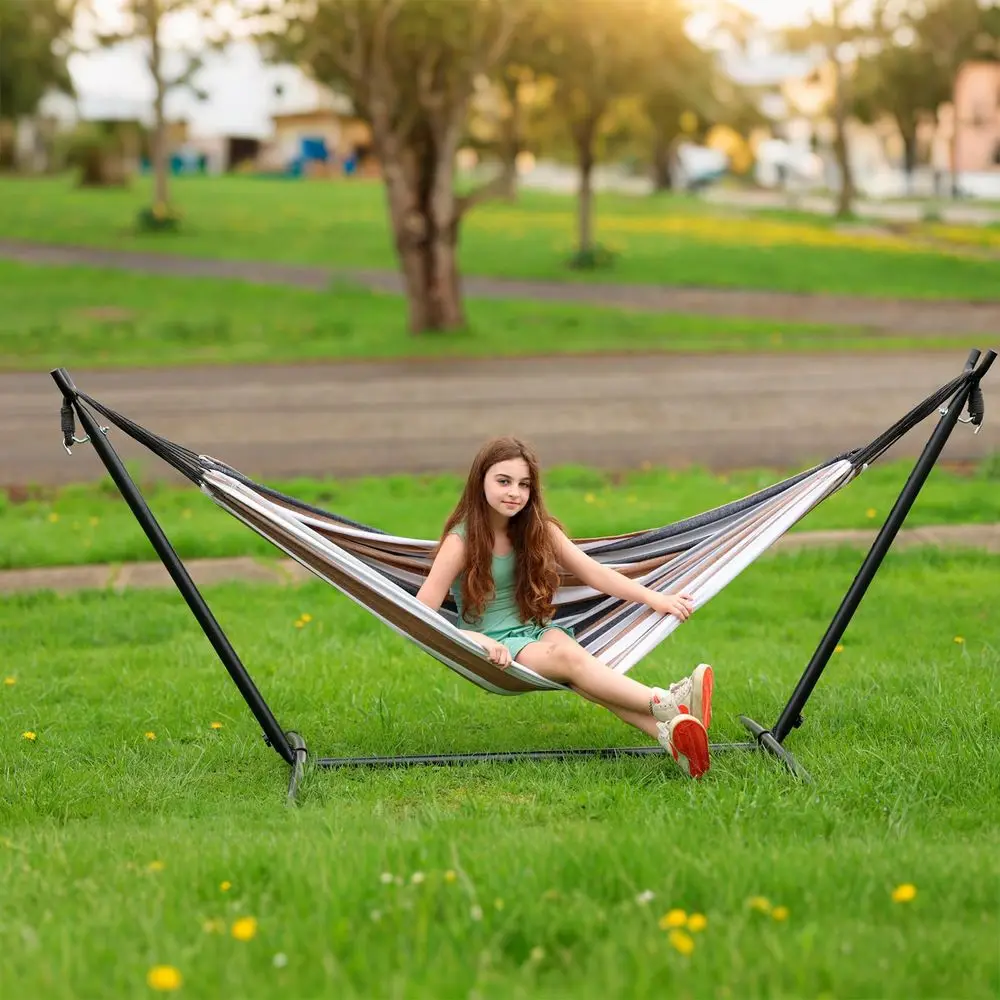 Hammock with Stand for Outside 450lb Capacity Steel Stand, Premium Carry Bag Included and Two Anti Roll Balance Beam